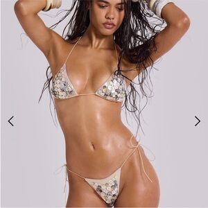 Jaded London Betina Metallic Button Bikini Set Top & Bottom Embellished Pearl 0